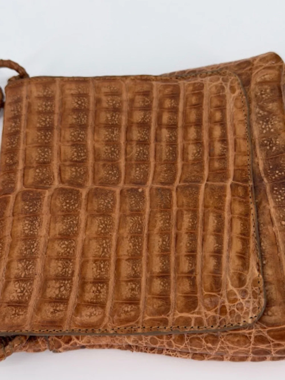 Baird & Baird Cognac Brown Genuine Caiman Leather Ring Strap Crossbody Bag